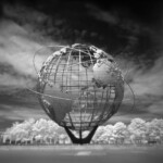 World's Fair Globe, Flushing Meadow, Queens, NYC, NY Infrared Black and White Landscape photograph New York