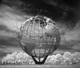 World's Fair Globe, Flushing Meadow, Queens, NYC, NY Infrared Black and White Landscape photograph New York