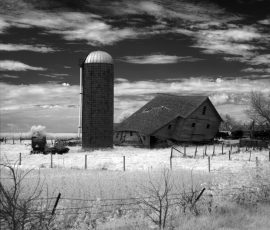 Silo and Barn, Hampton, Iowa Infrared Black and White Landscape photographer Barn Iowa