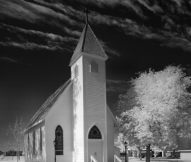 Pleasant Hill Church at the Hampton Iowa Fairground Village Restoration Infrared Black and White Landscape photography Barn Iowa